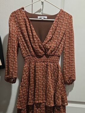 Mimi Chica Rust Floral Tiered Long-Sleeve Dress